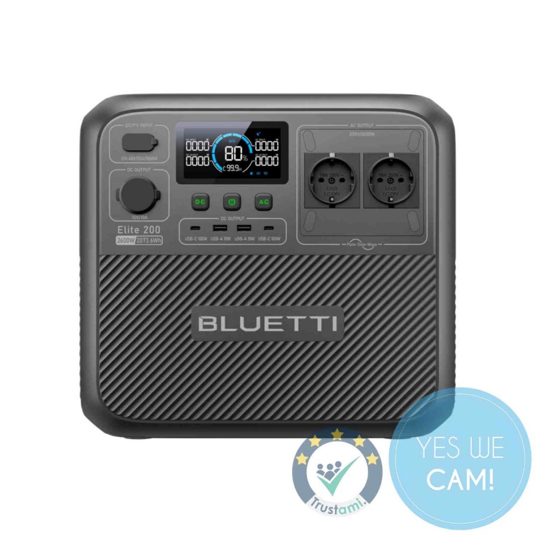 BLUETTI Elite 200 V2 Powerstation Vorderansicht mit AC-Ausgängen