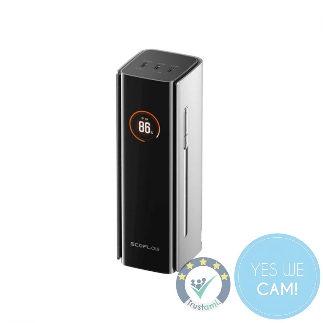 EcoFlow RAPID Pro Powerbank im Outdoor-Einsatz mit Laptop und Kamera.