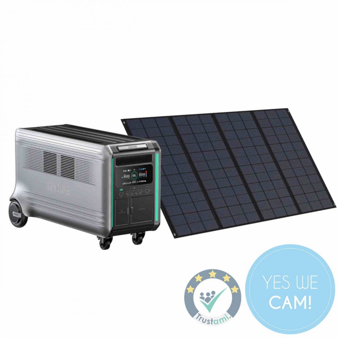 Zendure 1680W Rigid Solar Panel kombiniert mit Zendure Powerstation für stationäre Energieanwendungen.