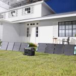 Anker F2600 GaNPrime Powerstation charging with portable solar panels for home backup power