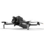 DJI Mini 5 Pro Drohne, ausgeklappt, schräg vorn links mit sichtbarem Kamera-Gimbal und Propellern