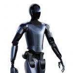 MagicBot Gen1 Roboter mit schwarzem Gesichtsvisier und dunklem reflektierenden Design