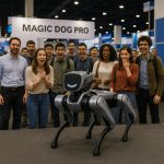 Magic Dog Pro robotic dog performing in front of excited crowd at technology event