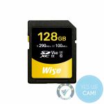 Wise 128 GB SDXC UHS‑II V60 Speicherkarte vorn, 290 MB/s, robust