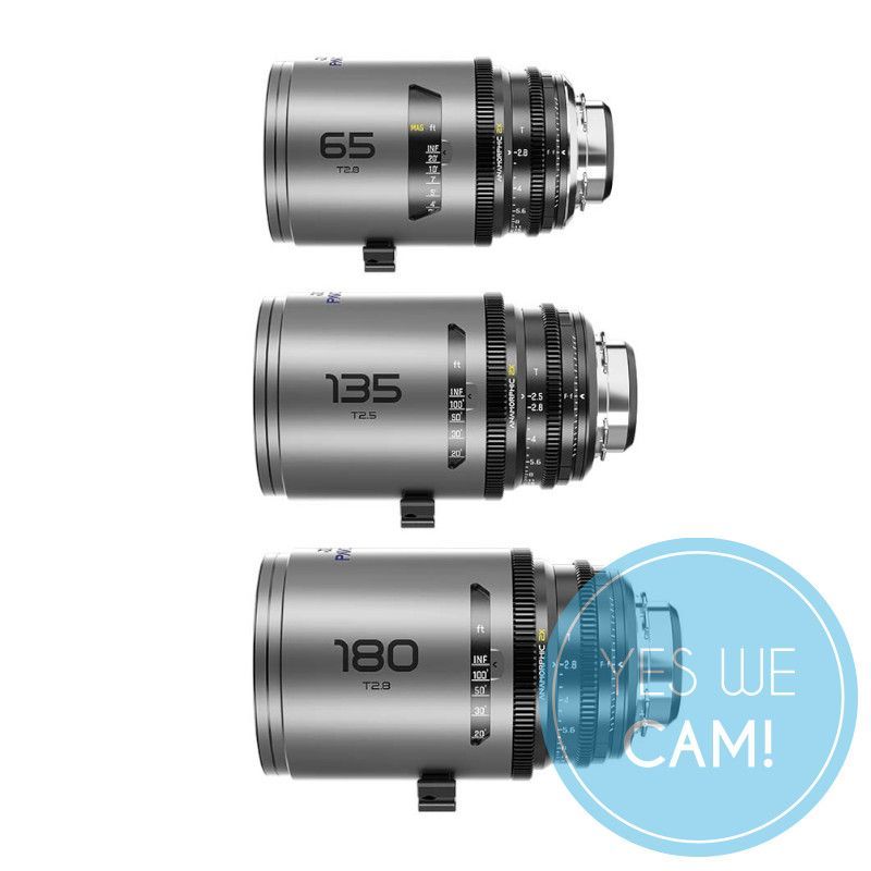 DZOFILM Pavo 2x anamorphic Prime C set macro 65mm/180mm T2.8, 135mm T2.5 - Blue Coating - PL&EF mount - imperial